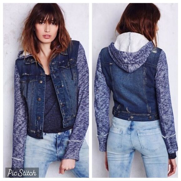 Free People Denim & Knit Hooded Jacket - size XS - Picture 2 of 15